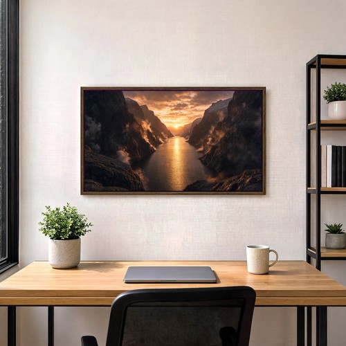 Volcanic fjord sunset orange - sunset,