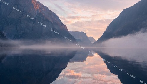 Misty fjord water reflections - misty,